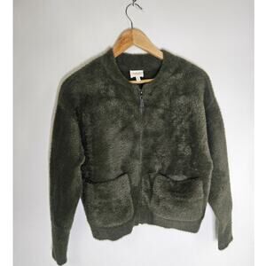 Cyrus Fluffy Zip Down Jacket Pockets Women's XS Green
